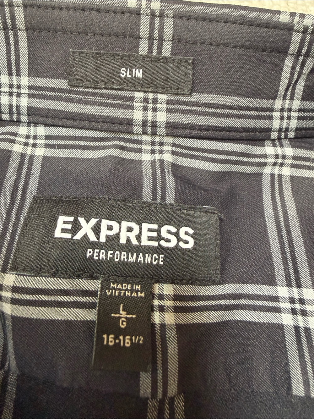 Express Performance Checkered Dress Shirt Slim Moisture Wicking Large - Picture 7 of 10